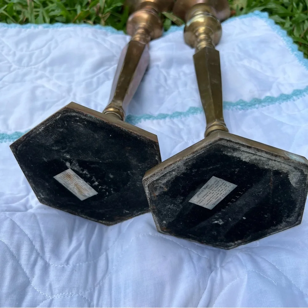 Pottery Barn Set Of 2 Brass Candle Holder Heavy 16 Inches High